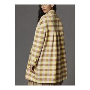 Maeve Anthropologie Womens Yellow Beige Gingham Hidden Button Swing Jacket L NEW